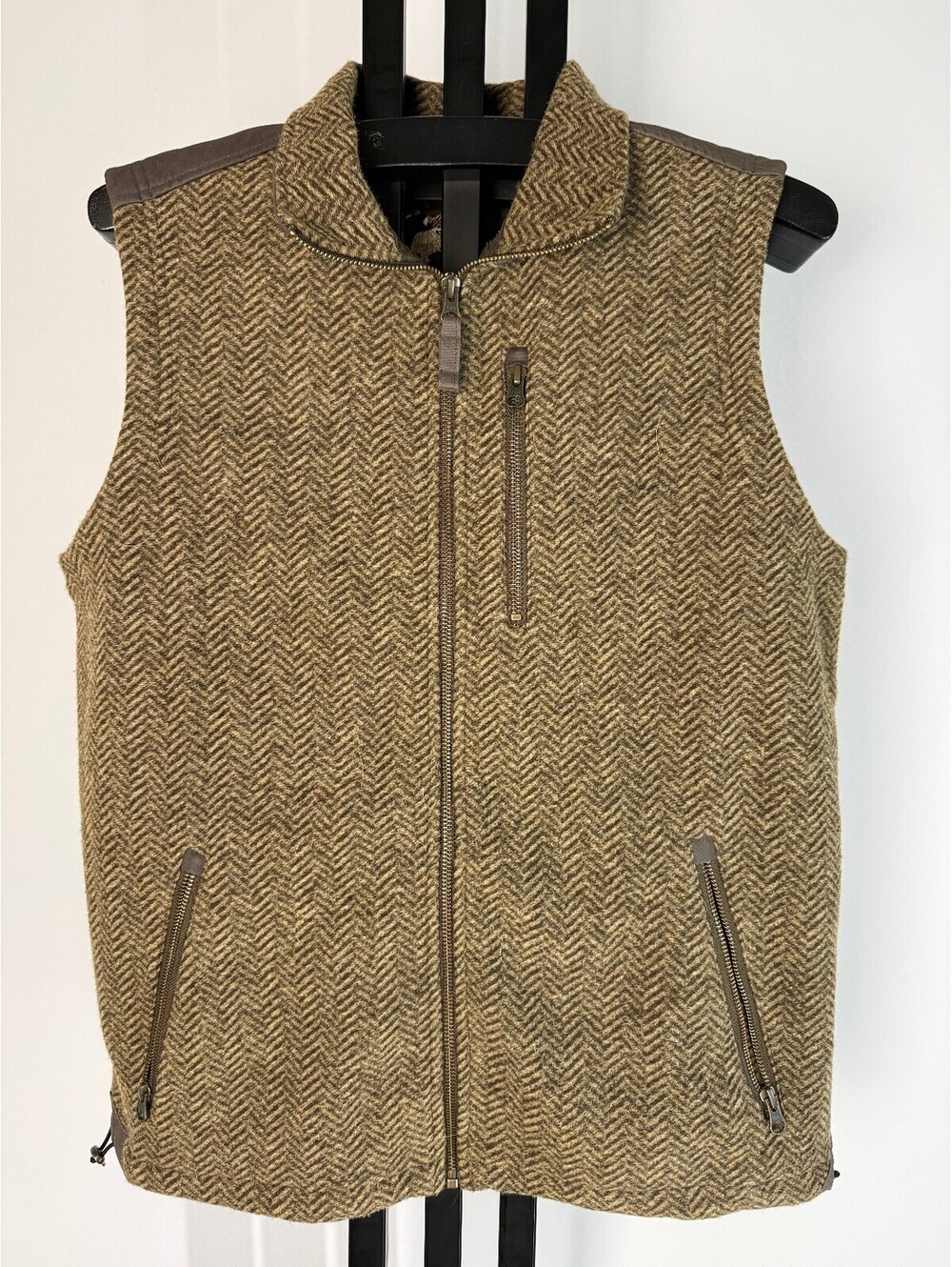Orvis 1856 Vest Mens Medium Brown Tan Herringbone Full Zip Sweater 6p73 Knit